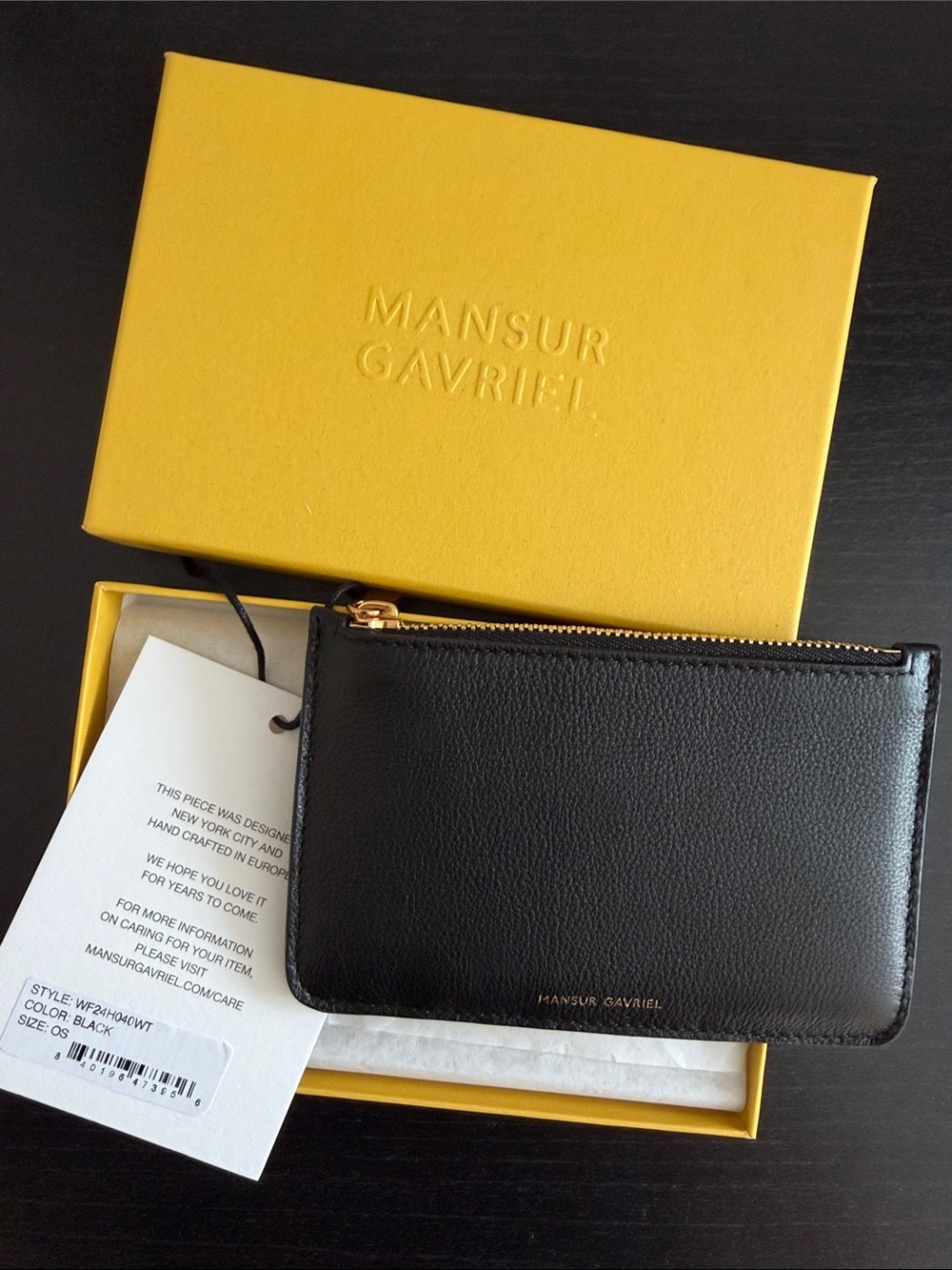 Mansur Gavriel Leather Zip Card Holder (Black with Gold Hardware)